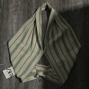Zara Green and Cream Striped Halter Top